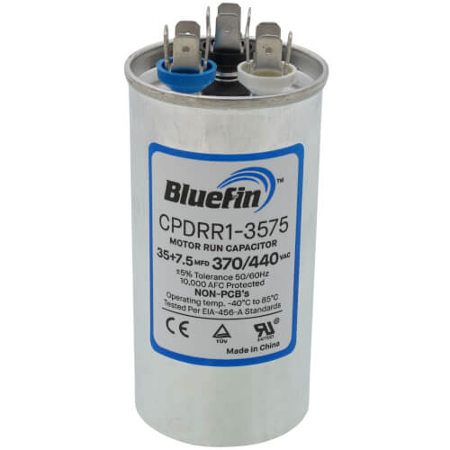 Bluefin CPDRR1-3575 capacitor - front view (Product Type: Capacitor; Voltage: 440/370V)