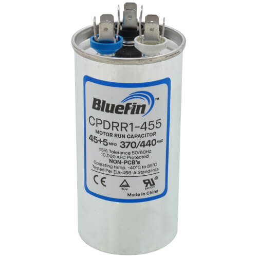 Bluefin CPDRR1-455 capacitor - front view (Product Type: Capacitor; Voltage: 440/370V)