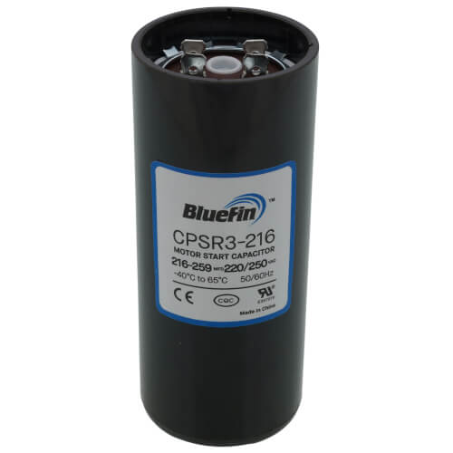 Bluefin CPSR3-216 capacitor - front view (Voltage: 220-250V; MFD: 216-259)