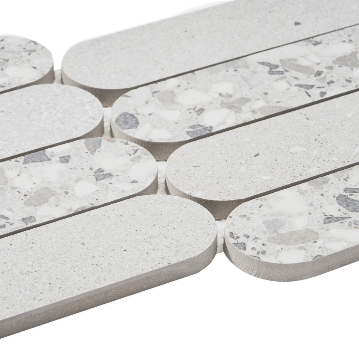 Kobe Fin Ice White Terrazzo Look Matte Porcelain Mosaic Tile