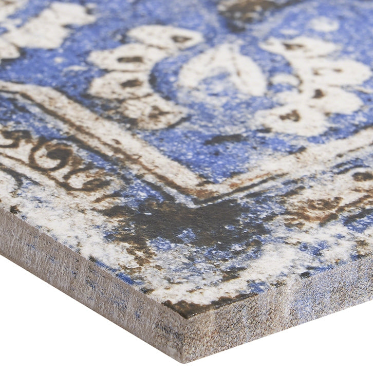 Lenox Flora Blue 8x8 Matte Porcelain Tile - Mediterranean Design