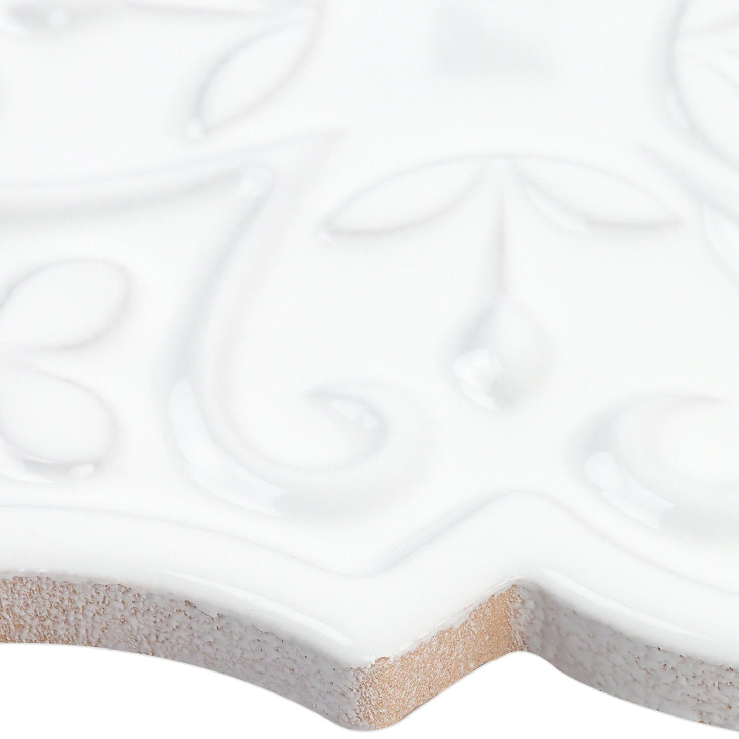 Byzantine Florid Bianco White 6x7 Arabesque Polished Ceramic Wall Tile