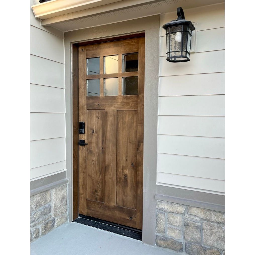 Krosswood Doors 32 in. x 80 in. Craftsman Knotty Alder Universal/Reversible 6-Lite Clear Glass Unfinished Solid Wood Front Door Slab