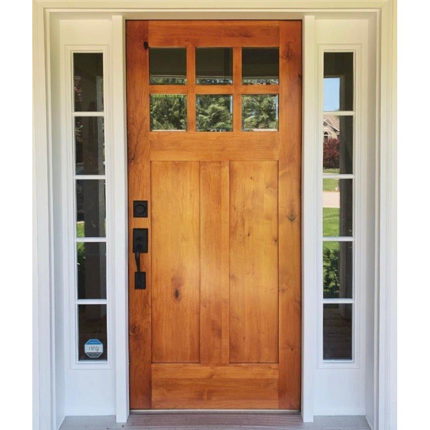 Krosswood Doors 36 in. x 96 in. Craftsman 2-Panel 6-Lite Clear Low-E Knotty Alder Unfinished Wood Front Door Slab