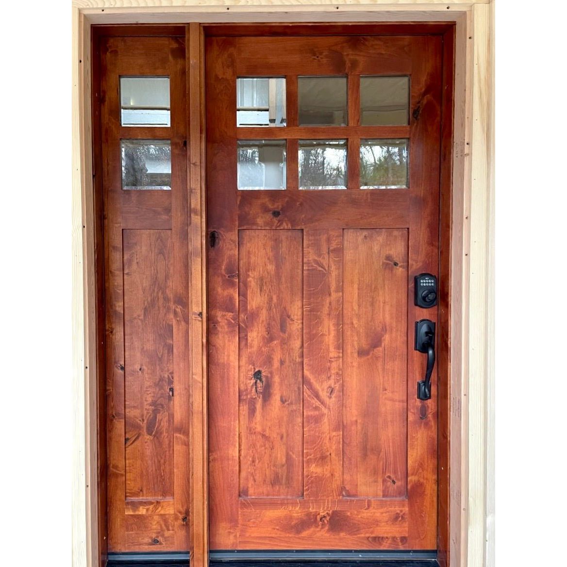 Krosswood Doors 32 in. x 80 in. Craftsman Knotty Alder Universal/Reversible 6-Lite Clear Glass Unfinished Solid Wood Front Door Slab