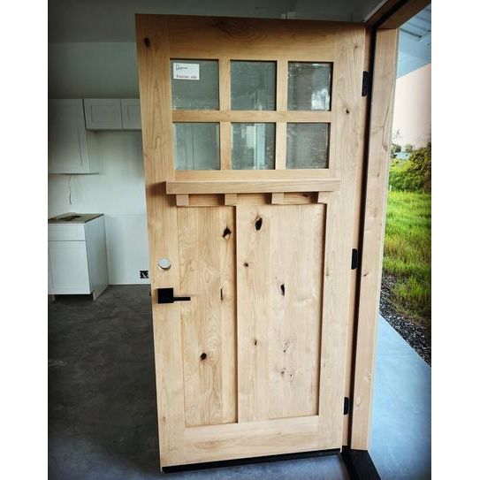 72 in. x 80 in. Craftsman Knotty Alder 6-Lite Clear Glass Unfinished Wood Left Active Inswing Double Prehung Front Door