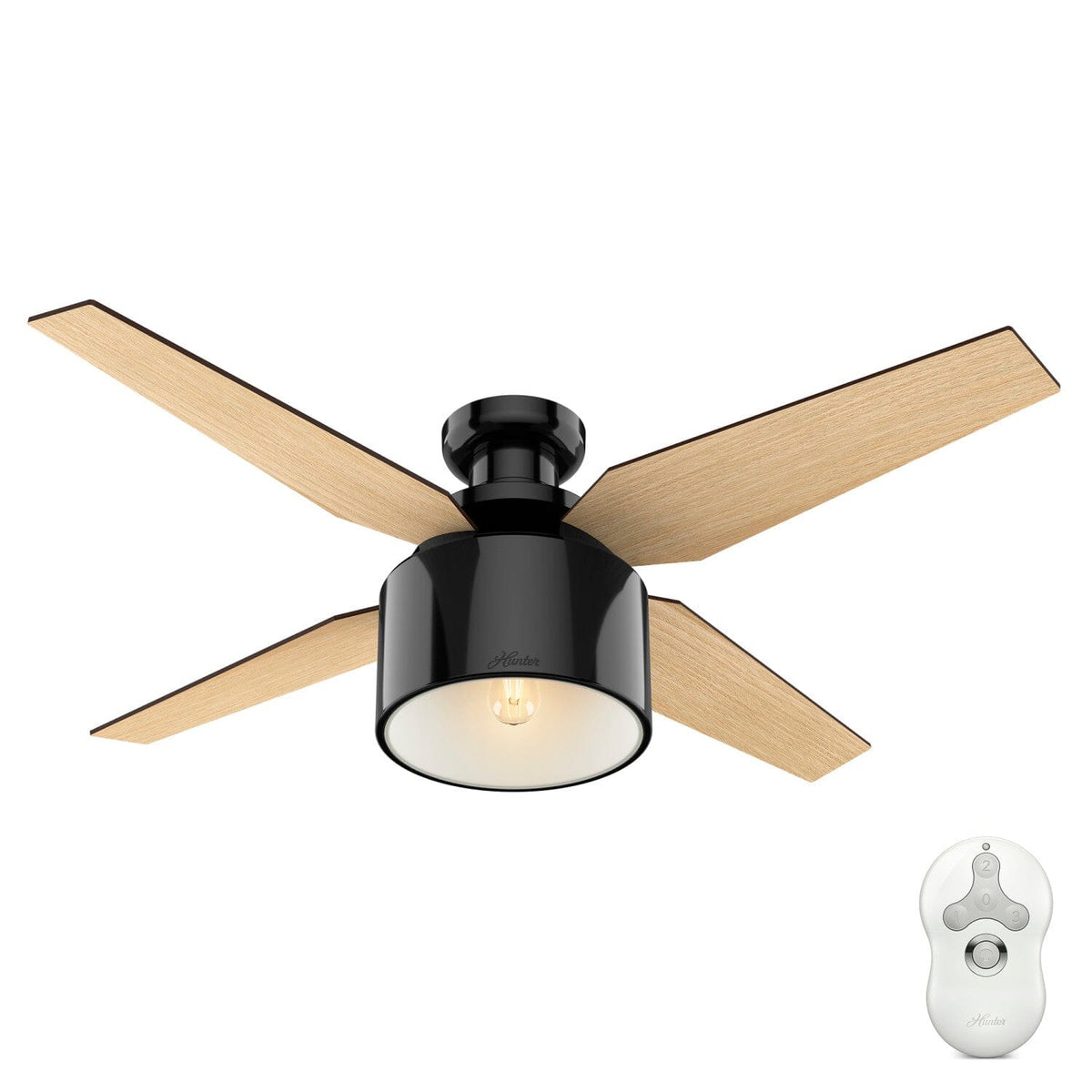 Hunter Cranbrook 52-in Gloss Black LED Indoor Ceiling Fan with Remote (4-Blade)
