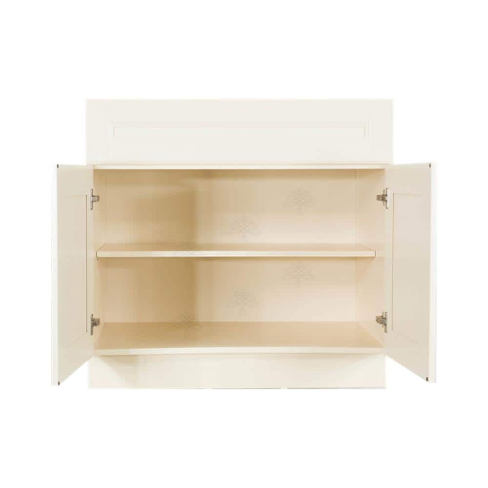LIFEART CABINETRY Oxford Creamy White Plywood Raised Panel Stock Assembled Base Kitchen Cabinet (27 in. W x 34.5 in. H x 24 in. D)