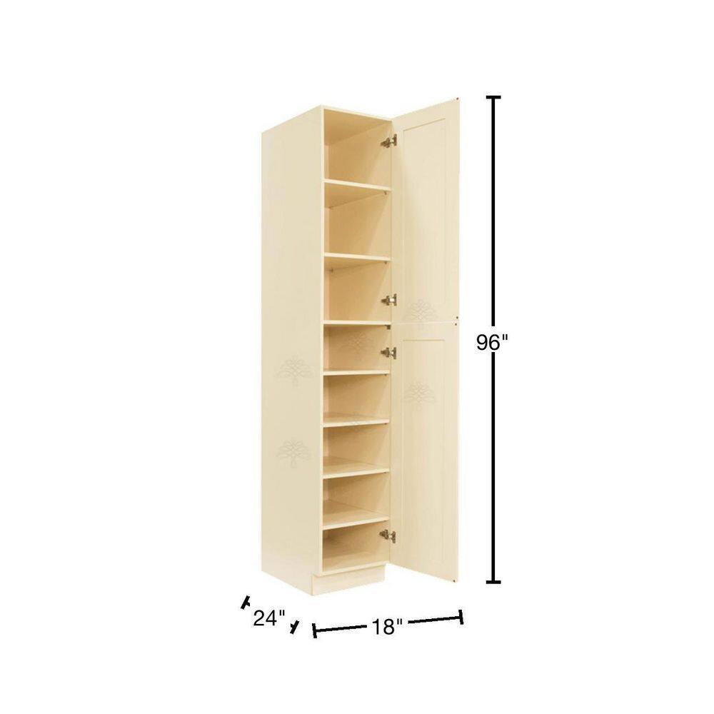 LIFEART CABINETRY Oxford Creamy White Plywood Raised Panel Stock Assembled Tall Pantry Kitchen Cabinet (18 in. W x 96 in. H x 24 in. D)