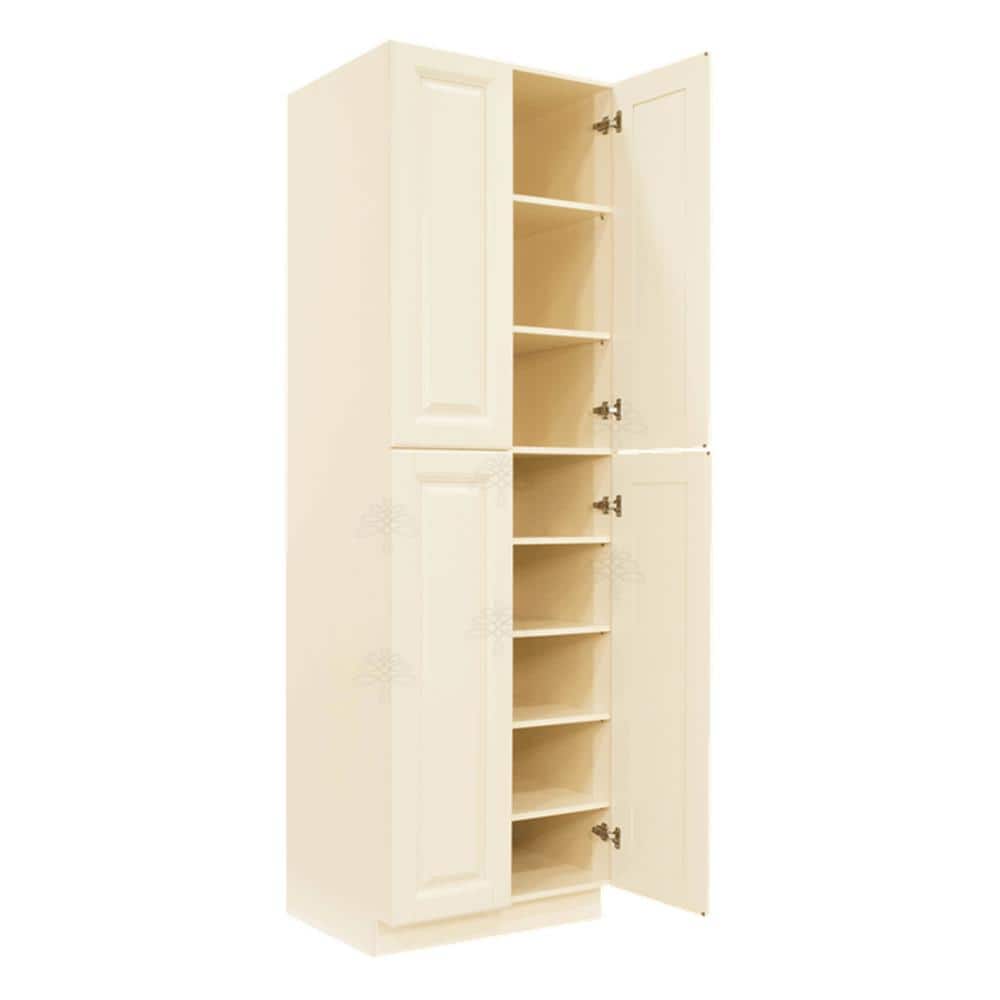 LIFEART CABINETRY Oxford Creamy White Plywood Raised Panel Stock Assembled Tall Pantry Kitchen Cabinet (30 in. W x 90 in. H x 24 in. D)