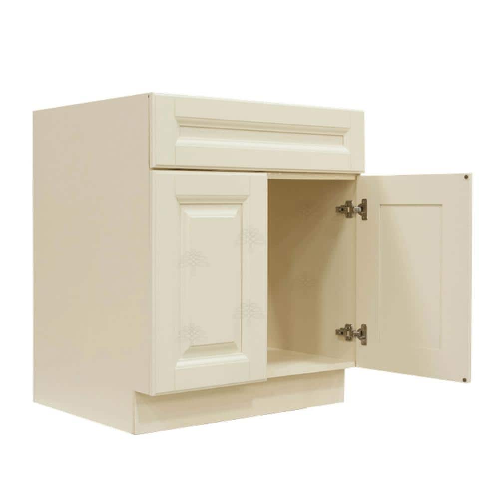 LIFEART CABINETRY Oxford Creamy White Plywood Raised Panel Stock Assembled Sink Base Kitchen Cabinet (30 in. W x 34.5 in. H x 24 in. D)