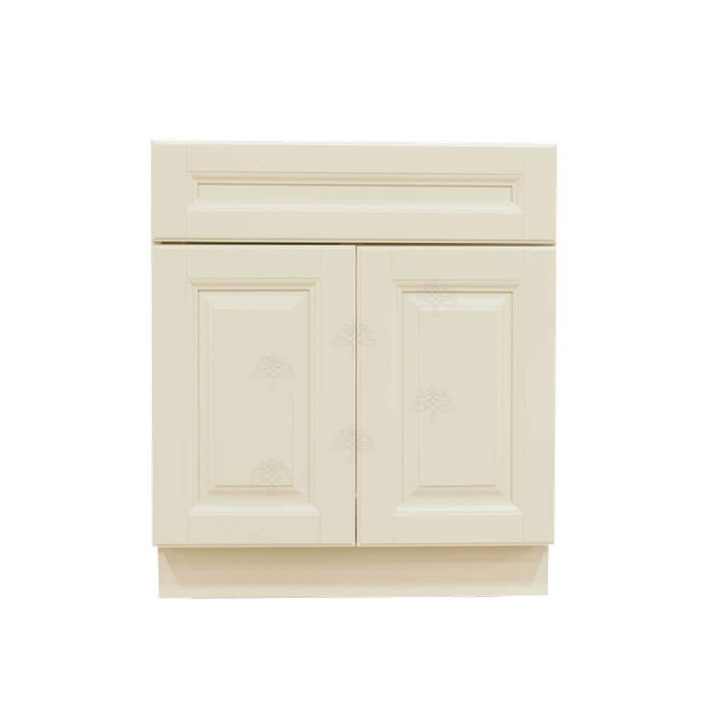 LIFEART CABINETRY Oxford Creamy White Plywood Raised Panel Stock Assembled Sink Base Kitchen Cabinet (30 in. W x 34.5 in. H x 24 in. D)