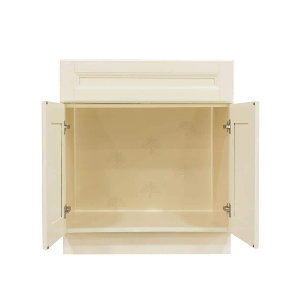 LIFEART CABINETRY Oxford Creamy White Plywood Raised Panel Stock Assembled Sink Base Kitchen Cabinet (30 in. W x 34.5 in. H x 24 in. D)