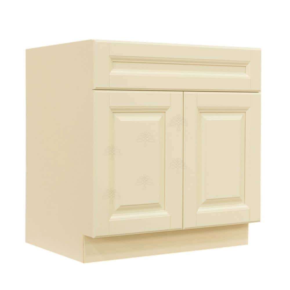 LIFEART CABINETRY Oxford Creamy White Plywood Raised Panel Stock Assembled Sink Base Kitchen Cabinet (39 in. W x 34.5 in. H x 24 in. D)