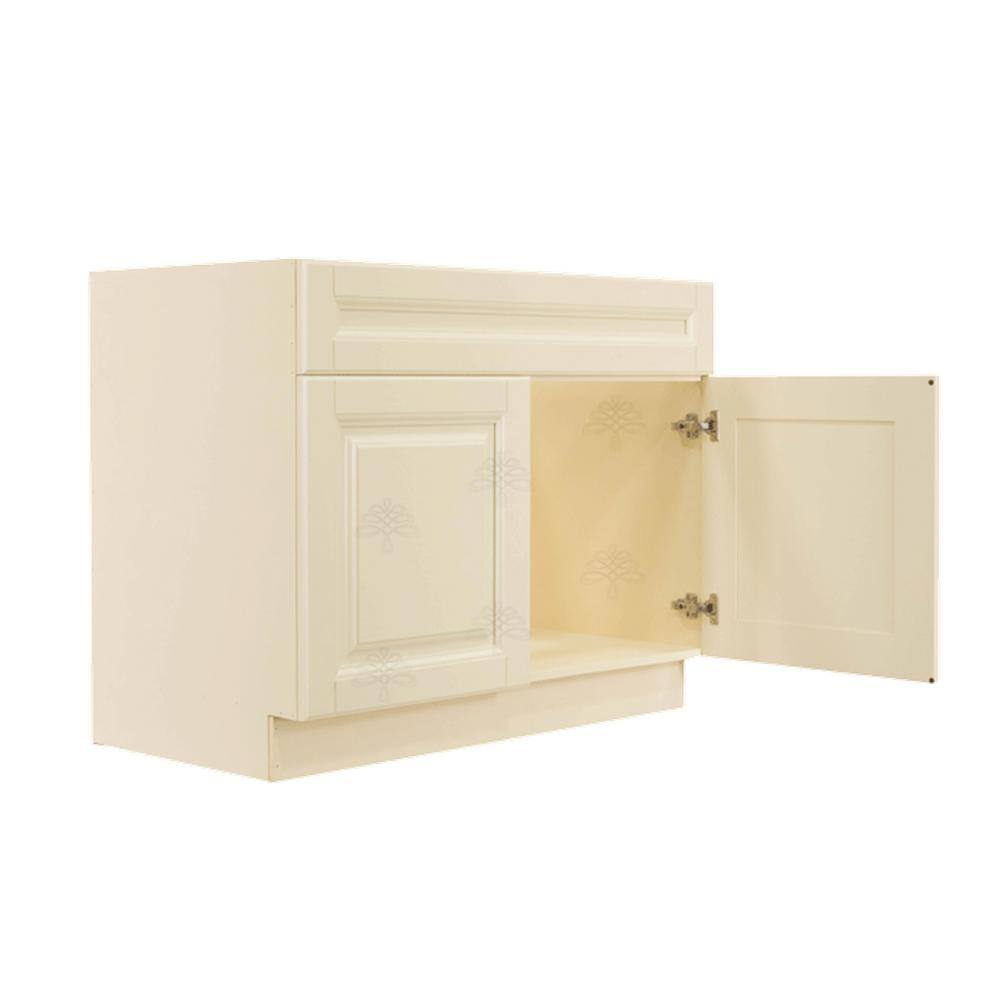 LIFEART CABINETRY Oxford Creamy White Plywood Raised Panel Stock Assembled Sink Base Kitchen Cabinet (39 in. W x 34.5 in. H x 24 in. D)