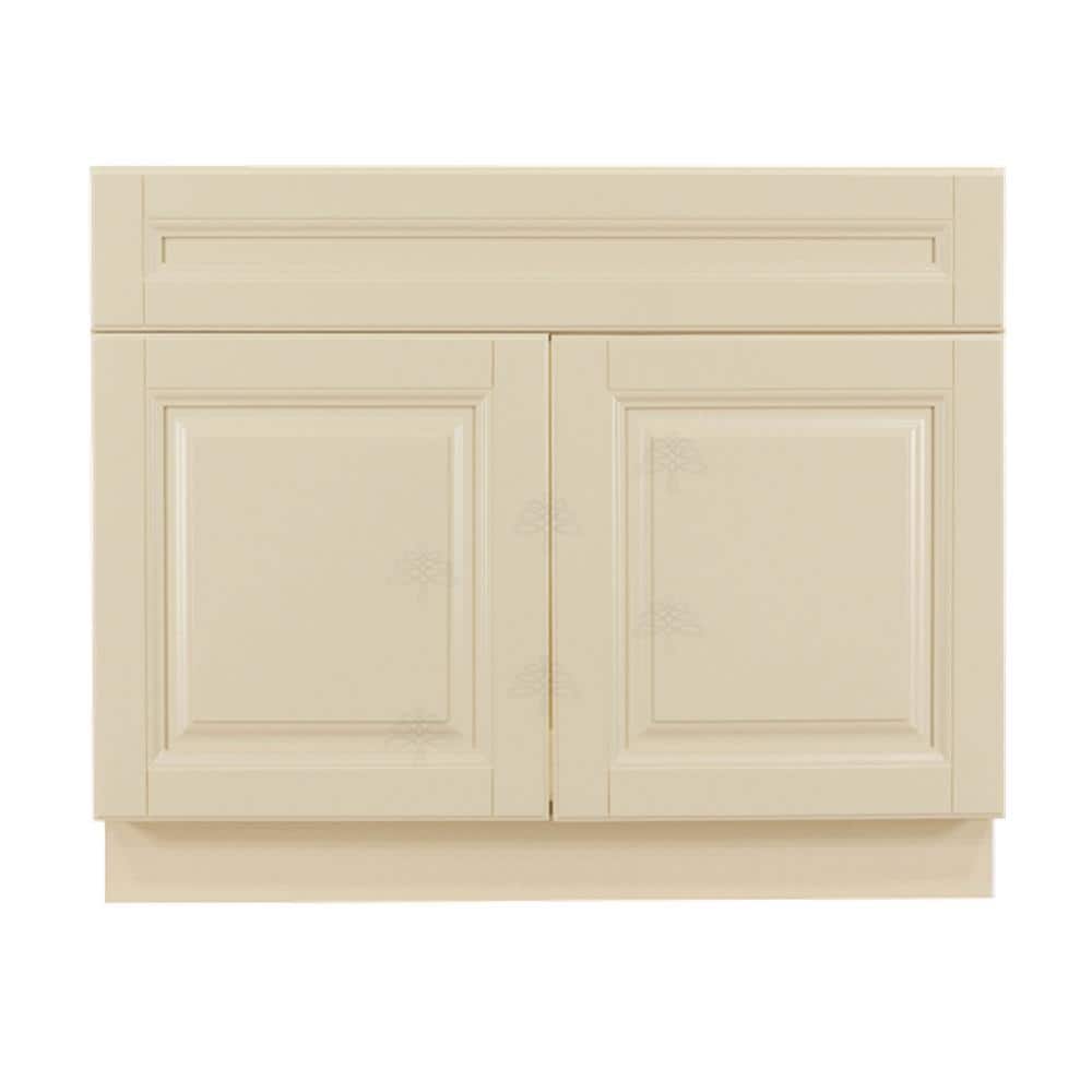 LIFEART CABINETRY Oxford Creamy White Plywood Raised Panel Stock Assembled Sink Base Kitchen Cabinet (39 in. W x 34.5 in. H x 24 in. D)