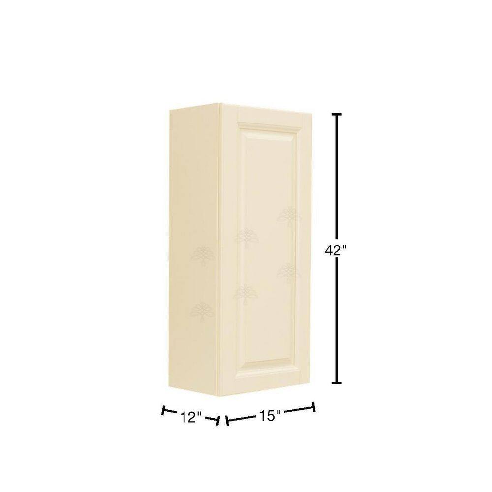 LIFEART CABINETRY Oxford Assembled 15 in. x 42 in. x 12 in. Wall Cabinet with 1 Raised-Panel Door 3 Shelves in Creamy White