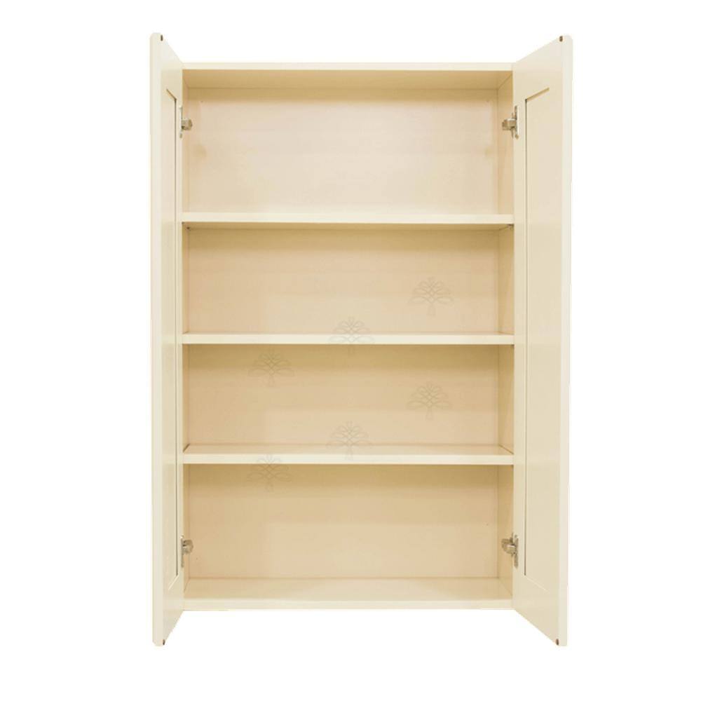 LIFEART CABINETRY Oxford Assembled 27 in. x 42 in. x 12 in. Wall Cabinet with 2 Raised-Panel Doors 3 Shelves in Creamy White