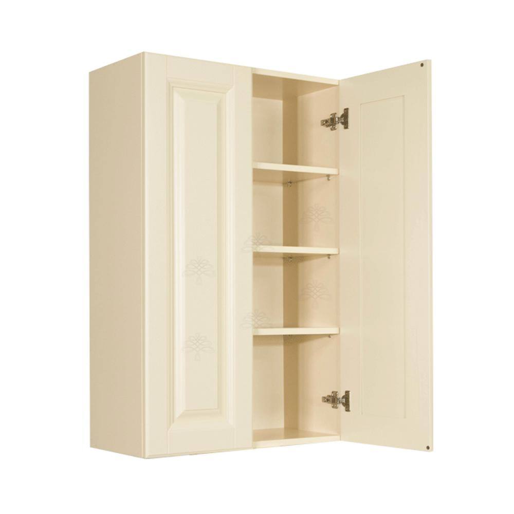 LIFEART CABINETRY Oxford Assembled 27 in. x 42 in. x 12 in. Wall Cabinet with 2 Raised-Panel Doors 3 Shelves in Creamy White