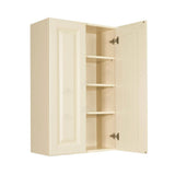 LIFEART CABINETRY Oxford Assembled 27 in. x 42 in. x 12 in. Wall Cabinet with 2 Raised-Panel Doors 3 Shelves in Creamy White