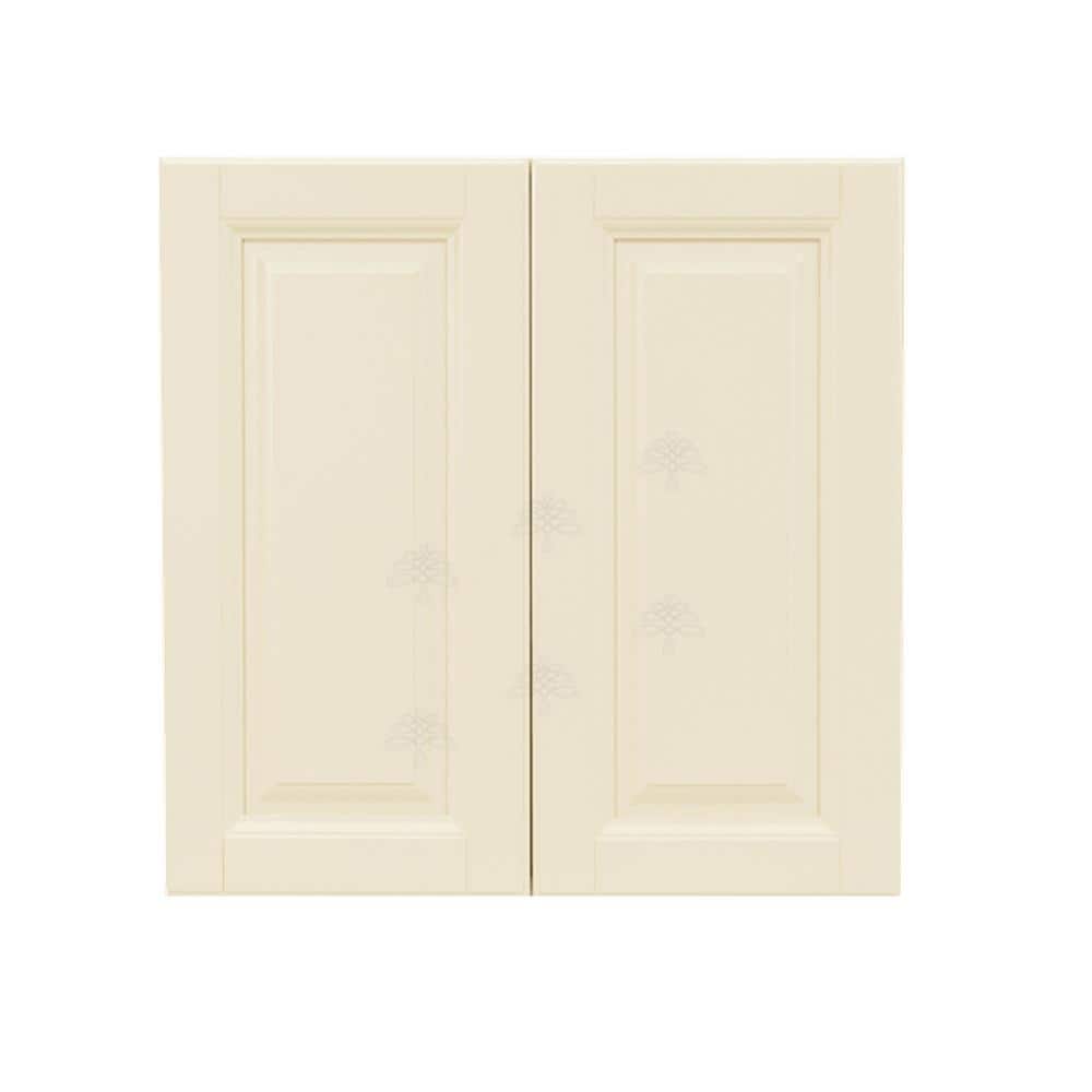 LIFEART CABINETRY Oxford Creamy White Plywood Raised Panel Stock Assembled Wall Kitchen Cabinet (33 in. W x 36 in. H x 12 in. D)