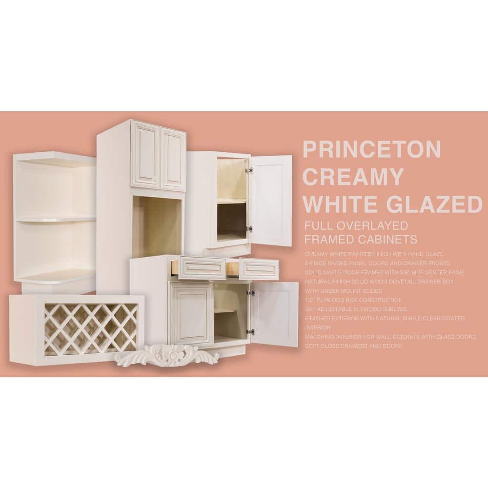 LIFEART CABINETRY Princeton Assembled 24 in. x 42 in. x 15 in. Wall Diagonal Mullion Door Cabinet with 2 Doors in Creamy White