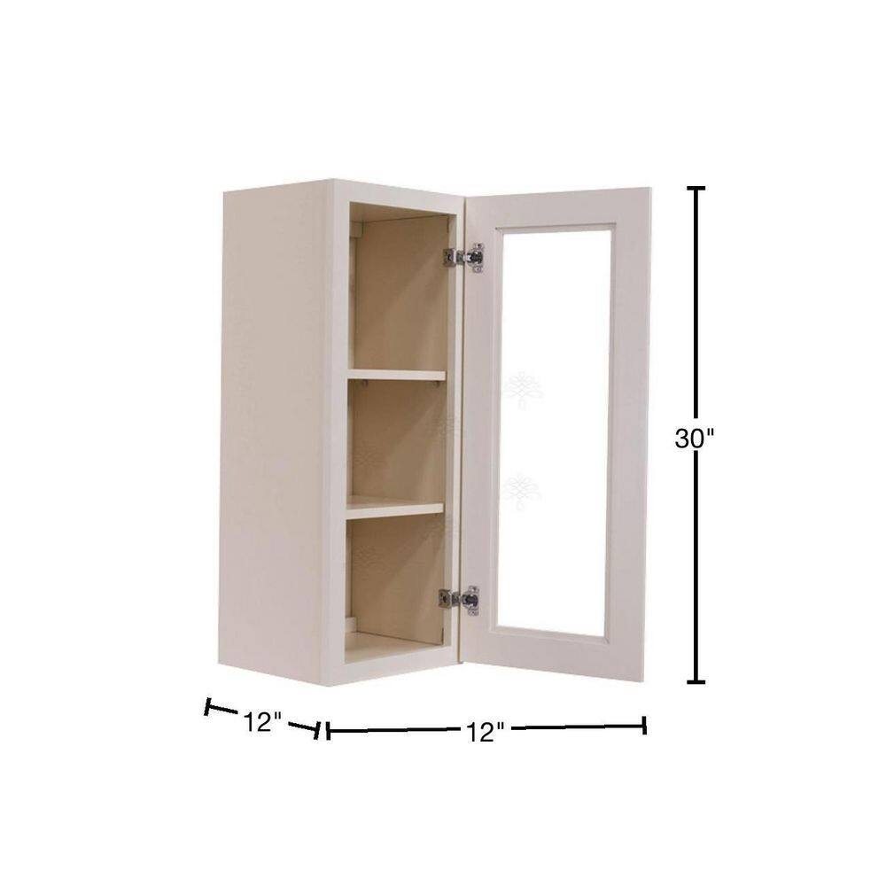 LIFEART CABINETRY Princeton Assembled 15 in. x 30 in. x 12 in. Wall Mullion Door Cabinet with 1 Door 2 Shelves in Creamy White Glazed