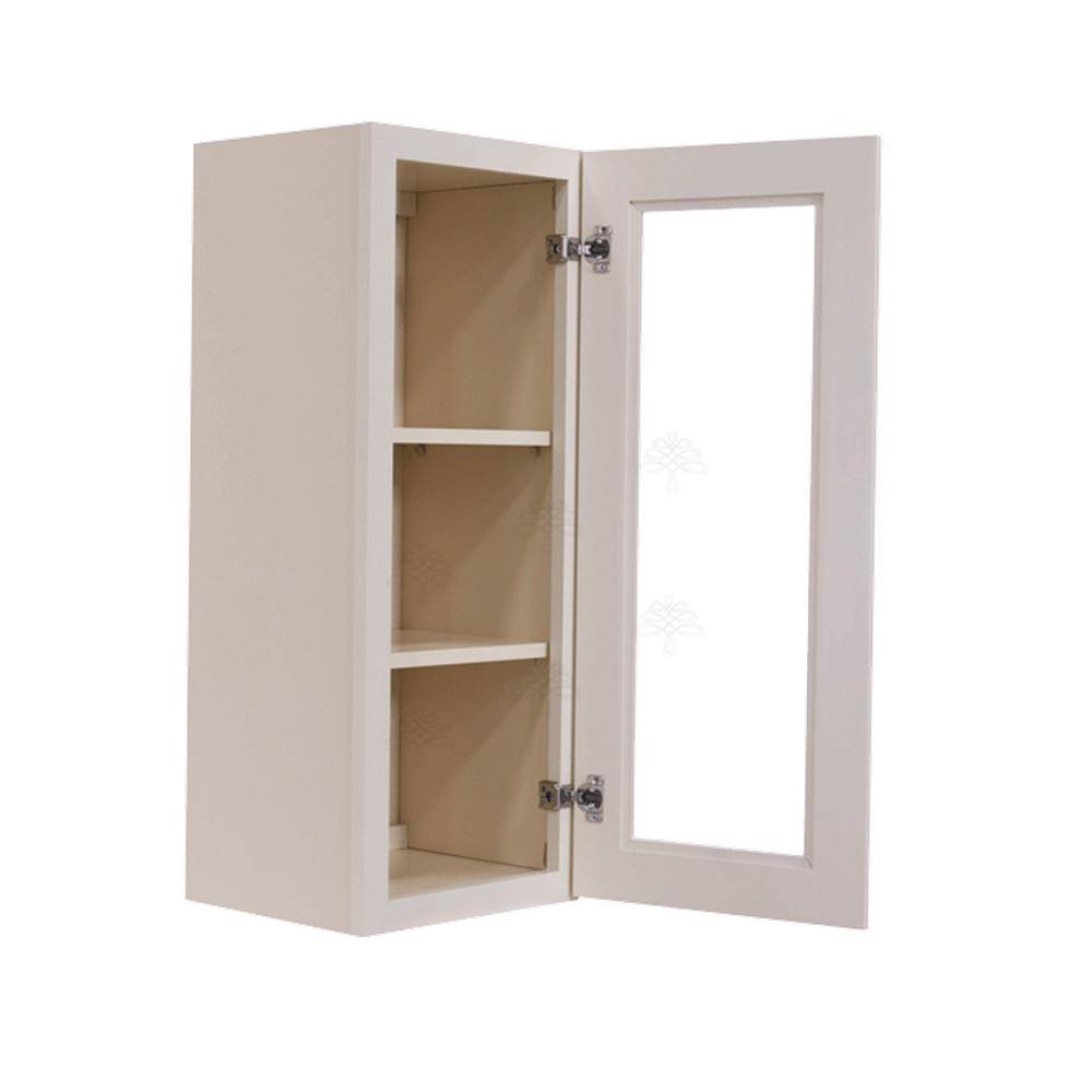 LIFEART CABINETRY Princeton Assembled 15 in. x 30 in. x 12 in. Wall Mullion Door Cabinet with 1 Door 2 Shelves in Creamy White Glazed