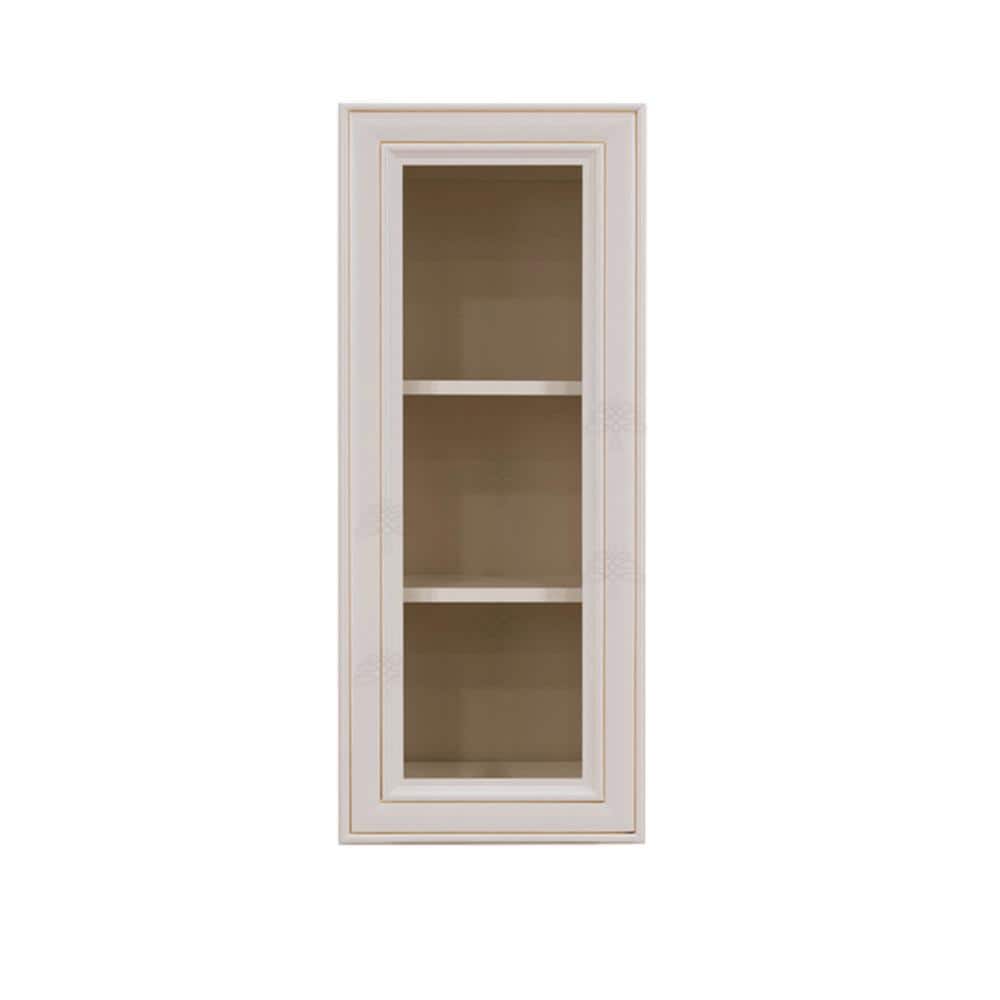 LIFEART CABINETRY Princeton Assembled 15 in. x 30 in. x 12 in. Wall Mullion Door Cabinet with 1 Door 2 Shelves in Creamy White Glazed