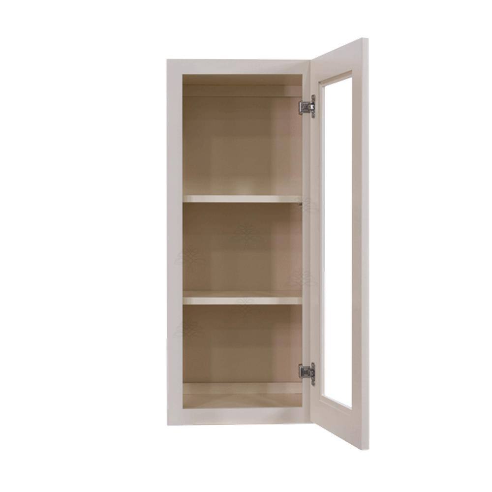 LIFEART CABINETRY Princeton Assembled 15 in. x 30 in. x 12 in. Wall Mullion Door Cabinet with 1 Door 2 Shelves in Creamy White Glazed