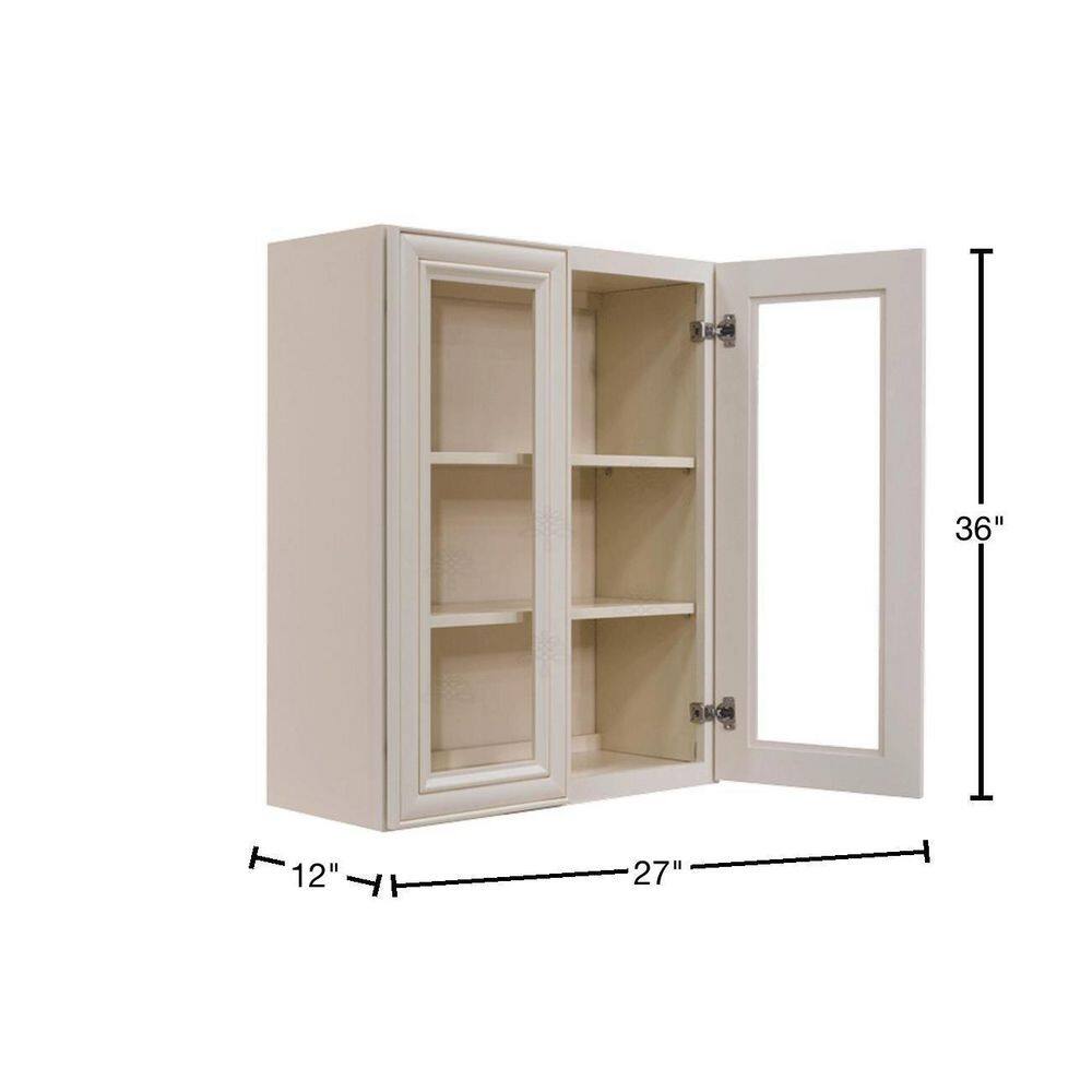 LIFEART CABINETRY Princeton Assembled 27 in. x 36 in. x 12 in. Wall Mullion Door Cabinet with 2 Doors 2 Shelves in Creamy White Glazed
