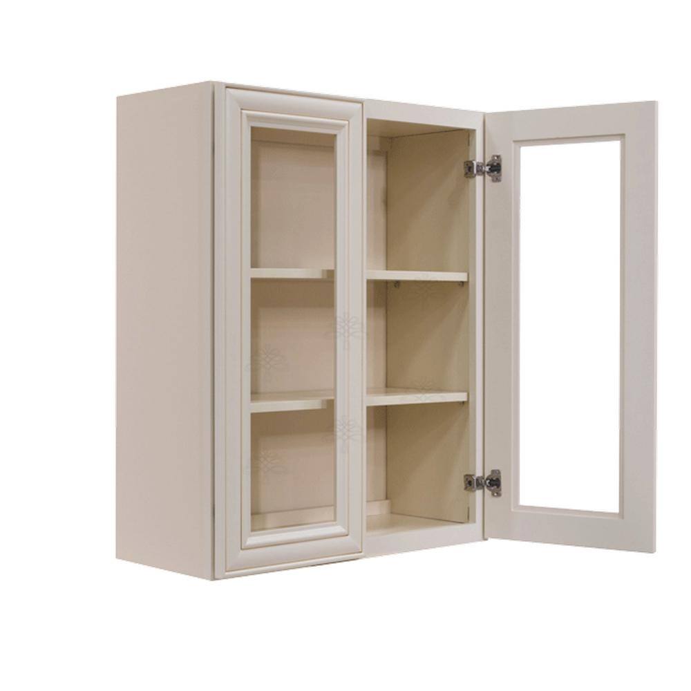 LIFEART CABINETRY Princeton Assembled 27 in. x 36 in. x 12 in. Wall Mullion Door Cabinet with 2 Doors 2 Shelves in Creamy White Glazed