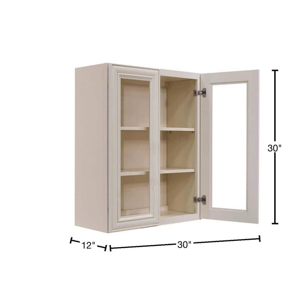 LIFEART CABINETRY Princeton Assembled 30 in. x 30 in. x 12 in. Wall Mullion Door Cabinet with 2 Doors 2 Shelves in Creamy White Glazed