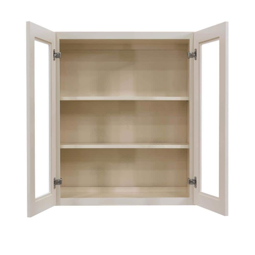 LIFEART CABINETRY Princeton Assembled 30 in. x 30 in. x 12 in. Wall Mullion Door Cabinet with 2 Doors 2 Shelves in Creamy White Glazed