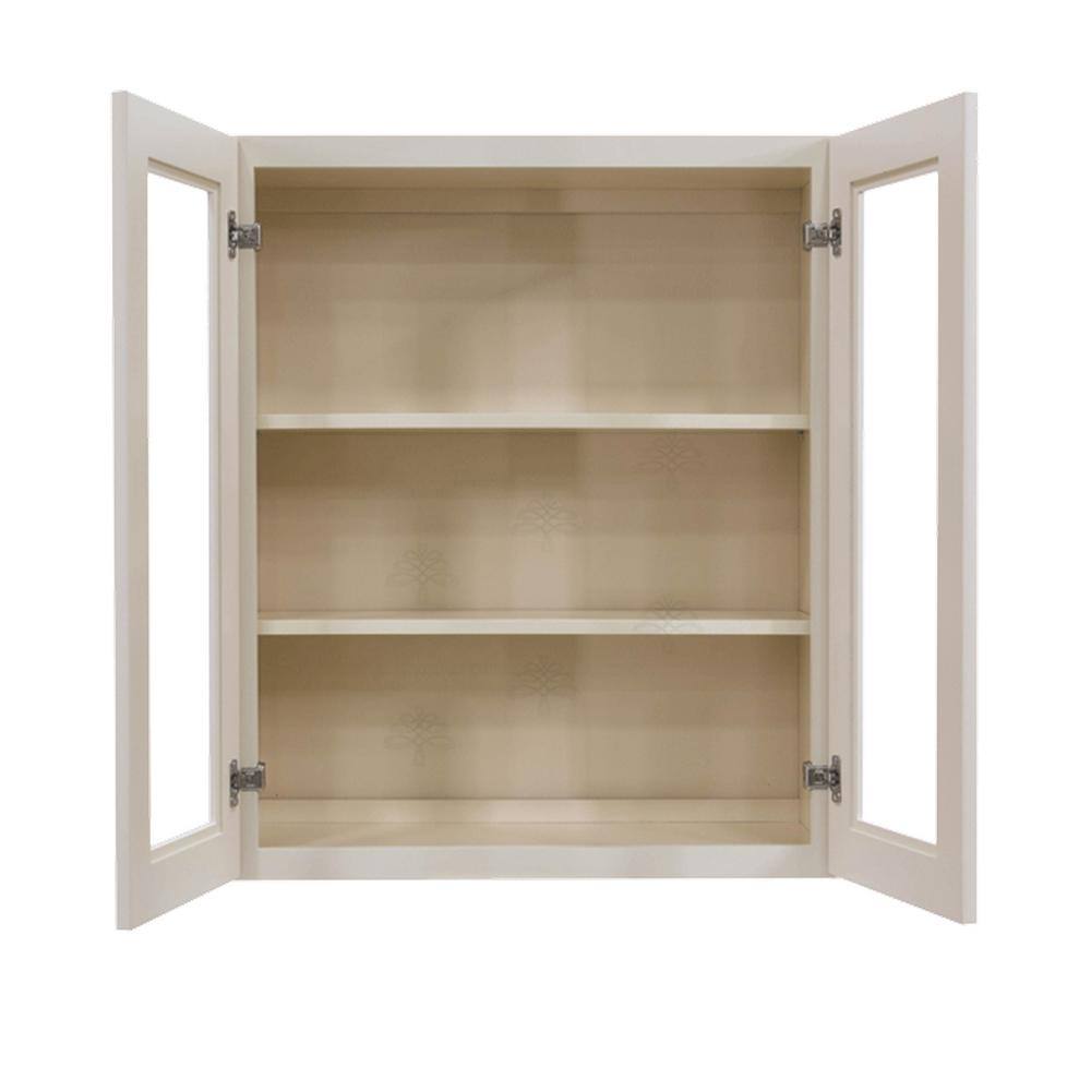 LIFEART CABINETRY Princeton Assembled 30 in. x 36 in. x 12 in. Wall Mullion Door Cabinet with 2 Doors 2 Shelves in Creamy White Glazed