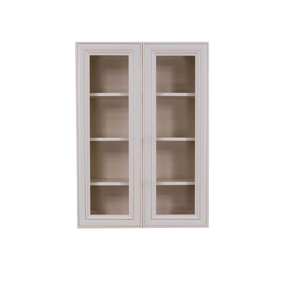 LIFEART CABINETRY Princeton Assembled 33 in. x 42 in. x 12 in. Wall Mullion Door Cabinet with 2 Doors 3 Shelves in Creamy White Glazed