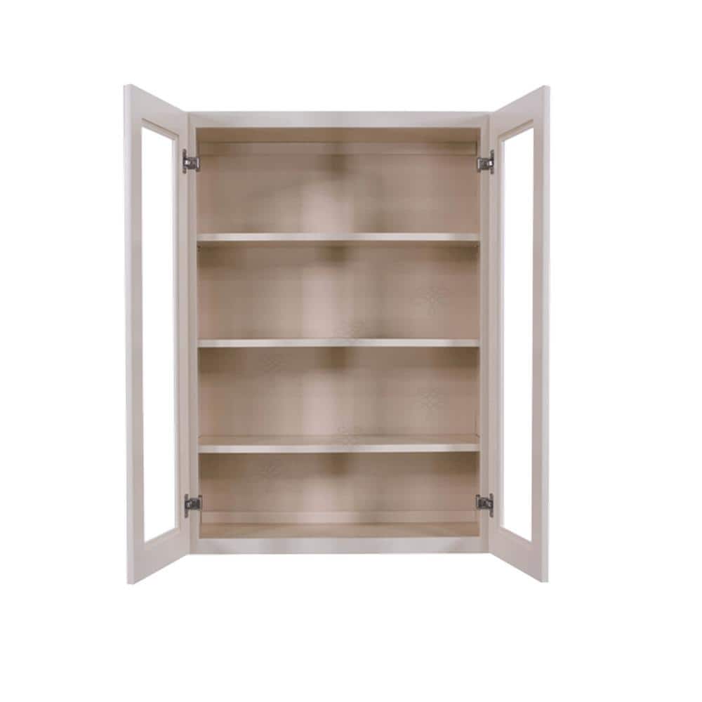 LIFEART CABINETRY Princeton Assembled 33 in. x 42 in. x 12 in. Wall Mullion Door Cabinet with 2 Doors 3 Shelves in Creamy White Glazed