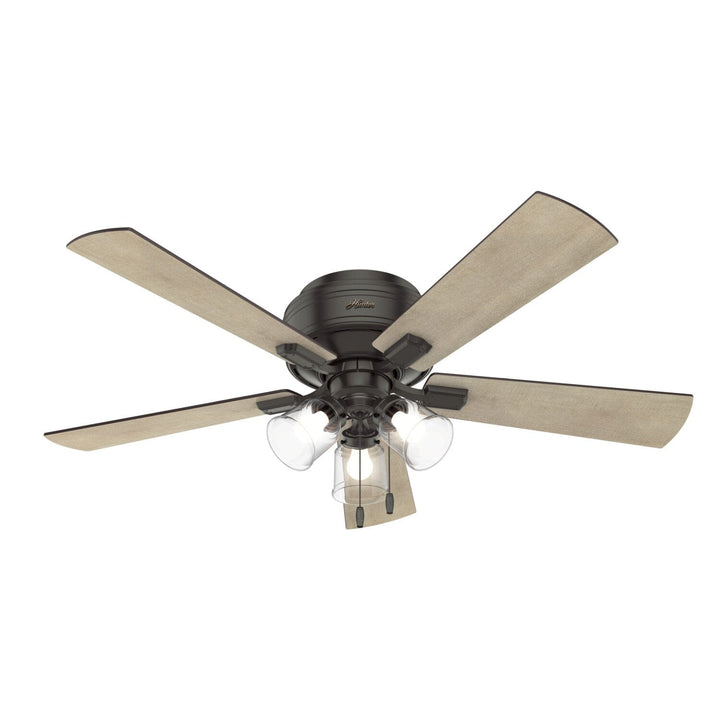 Hunter Crestfield 52-in Noble Bronze LED Indoor Low-Profile Flush-Mount Ceiling Fan with 3-Light Kit (5-Blade)
