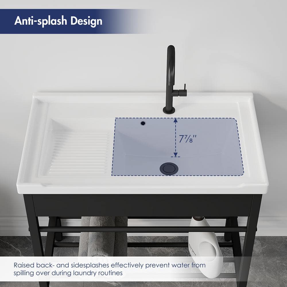 Eridanus Branson 32 in. Freestanding Vitreous China Laundry Sink with Cabinet
