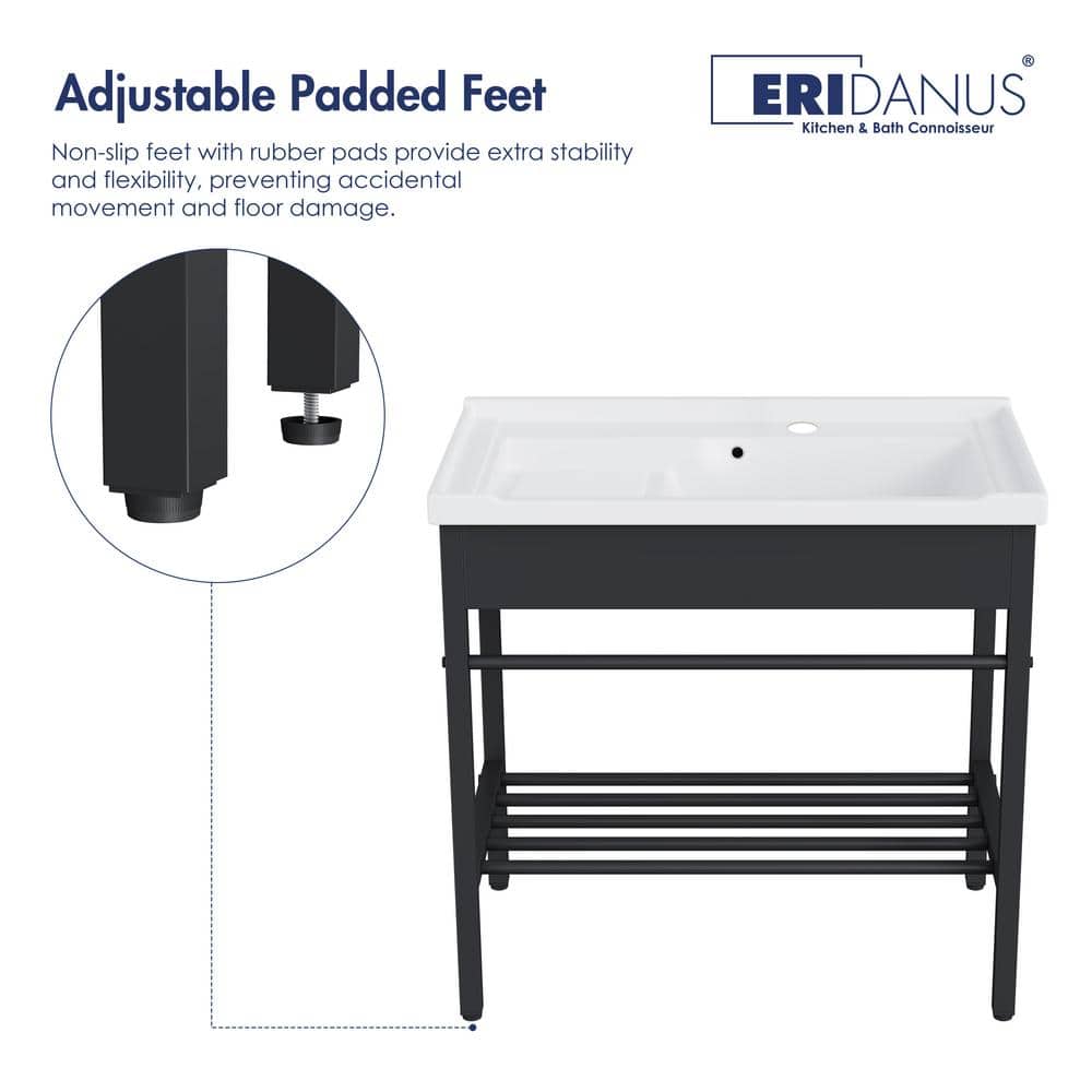 Eridanus Branson 32 in. Freestanding Vitreous China Laundry Sink with Cabinet