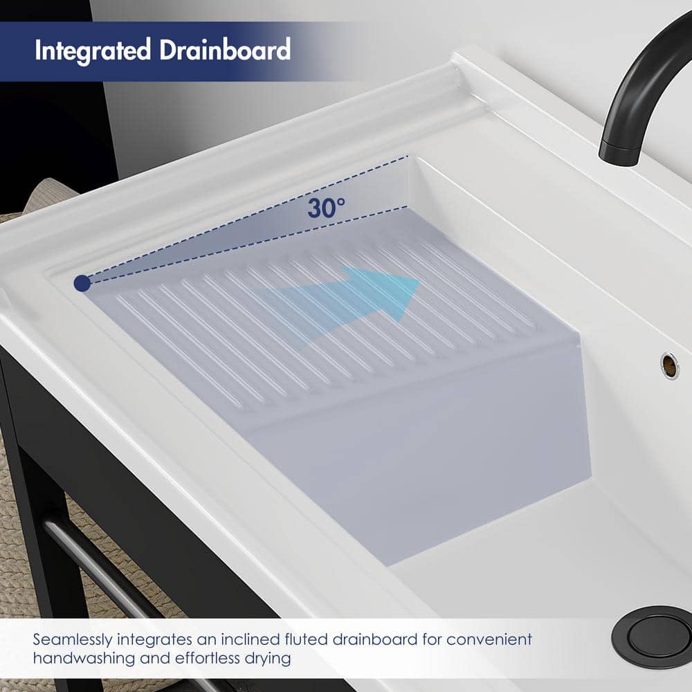 Eridanus Branson 32 in. W x 19 in. D Vitreous China Freestanding Utility/Laundry Sink with Cabinet in White, with Drainboard Set
