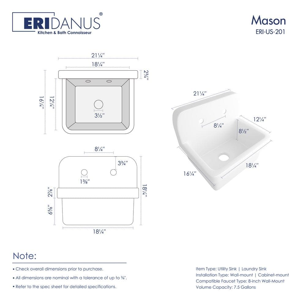 Eridanus Mason 8 Gal. Wall Mount Utility Sink in Crisp White