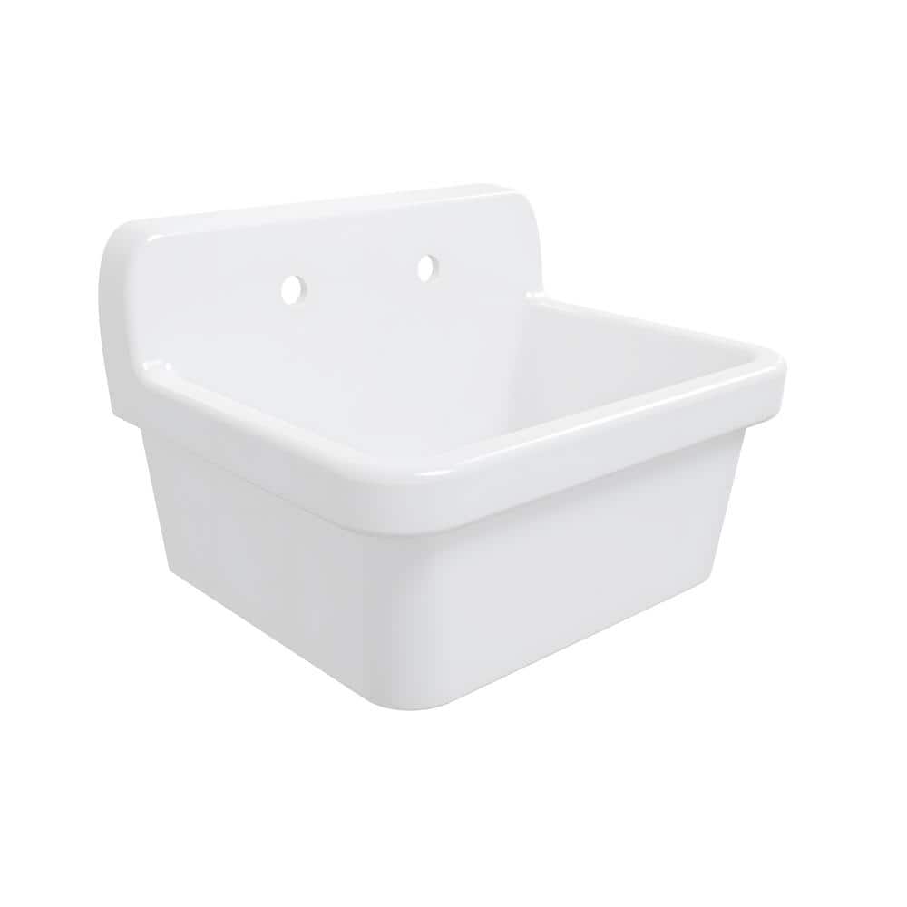 Eridanus Mason Wall Mount Laundry Utility Sink 10 Gallon in Crisp White with Basket Strainer