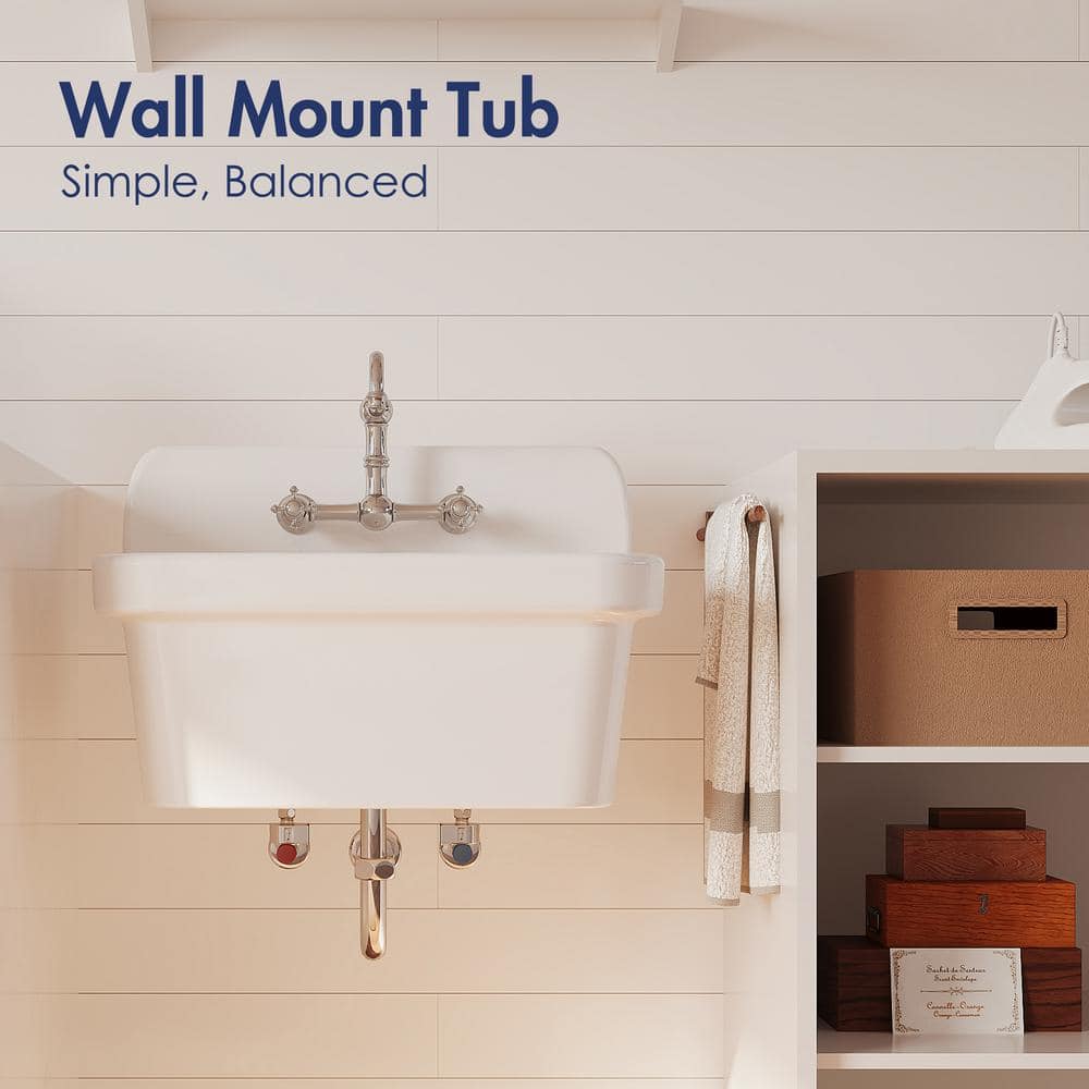 Eridanus Mason Wall Mount Laundry Utility Sink 10 Gallon in Crisp White with Basket Strainer