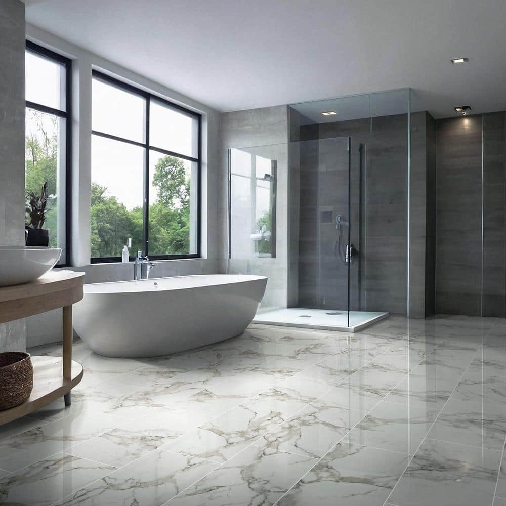 MSI Crystal Bianco 12 in. x 24 in. Polished Porcelain Floor and Wall Tile (16 sq. ft. /Case)