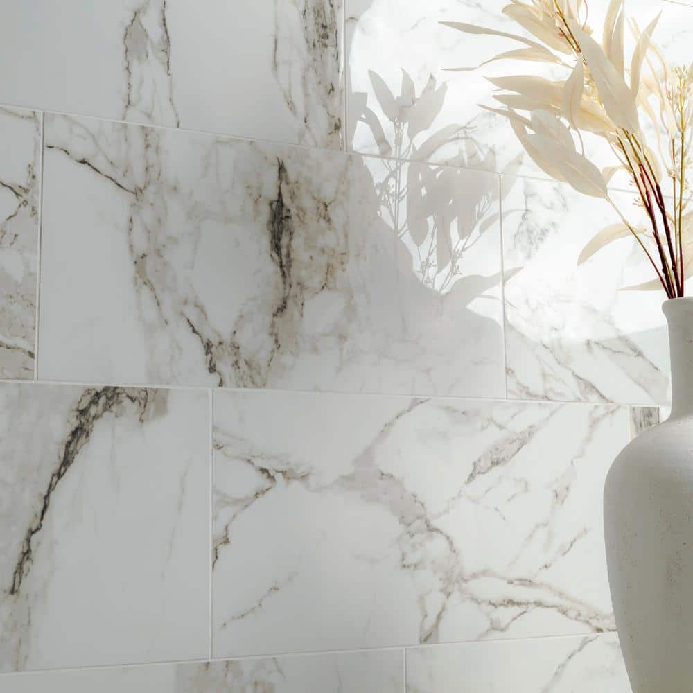 MSI Crystal Bianco 12 in. x 24 in. Polished Porcelain Floor and Wall Tile (16 sq. ft. /Case)