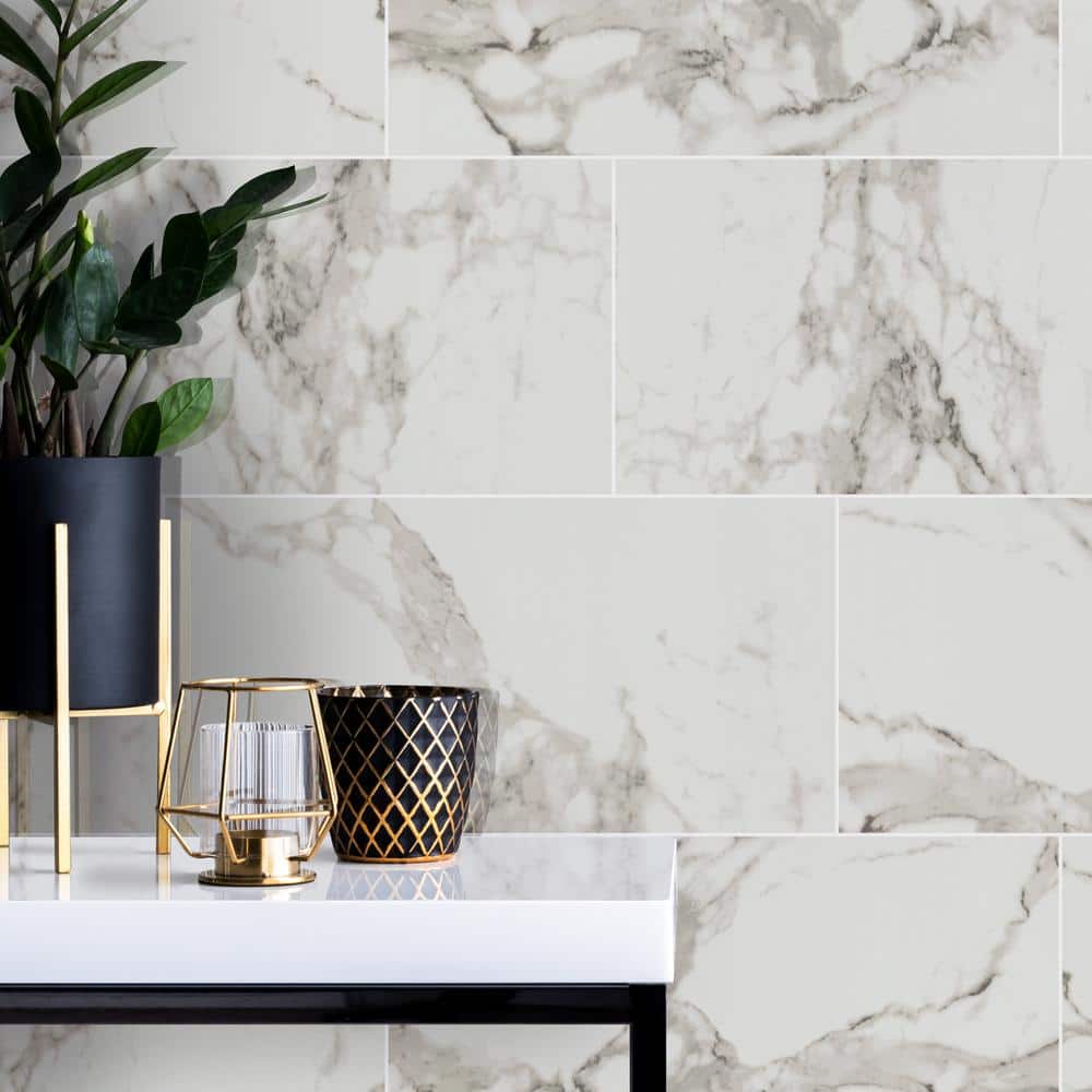 MSI Crystal Bianco 12 in. x 24 in. Polished Porcelain Floor and Wall Tile (16 sq. ft. /Case)