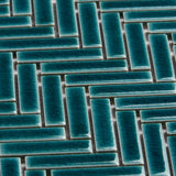 Kai Teal Herringbone Crackled Glossy Porcelain Mosaic Tile - Lux Tile