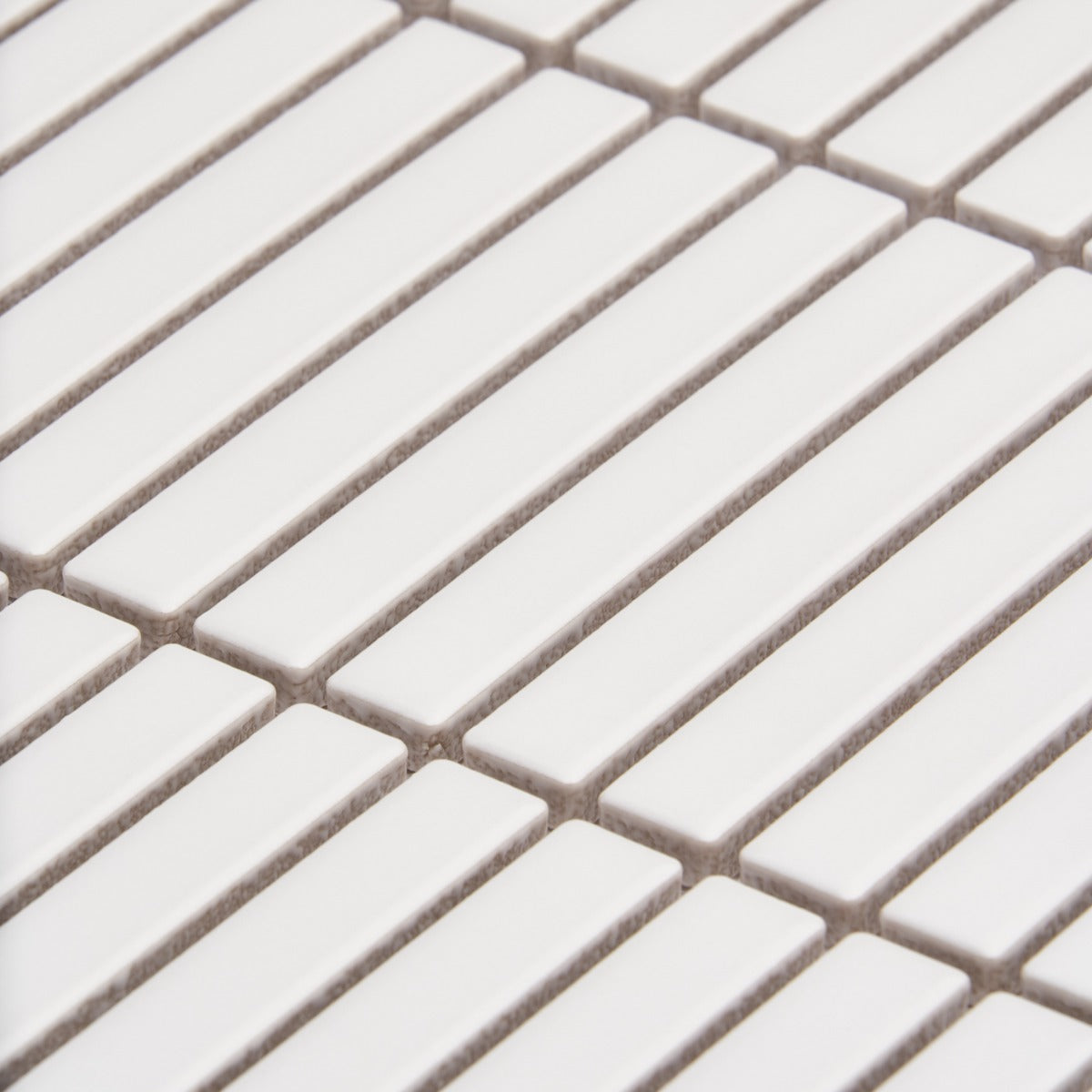Kai White Matte Porcelain Mosaic Tile - 1x4" Tri-Stacked Design