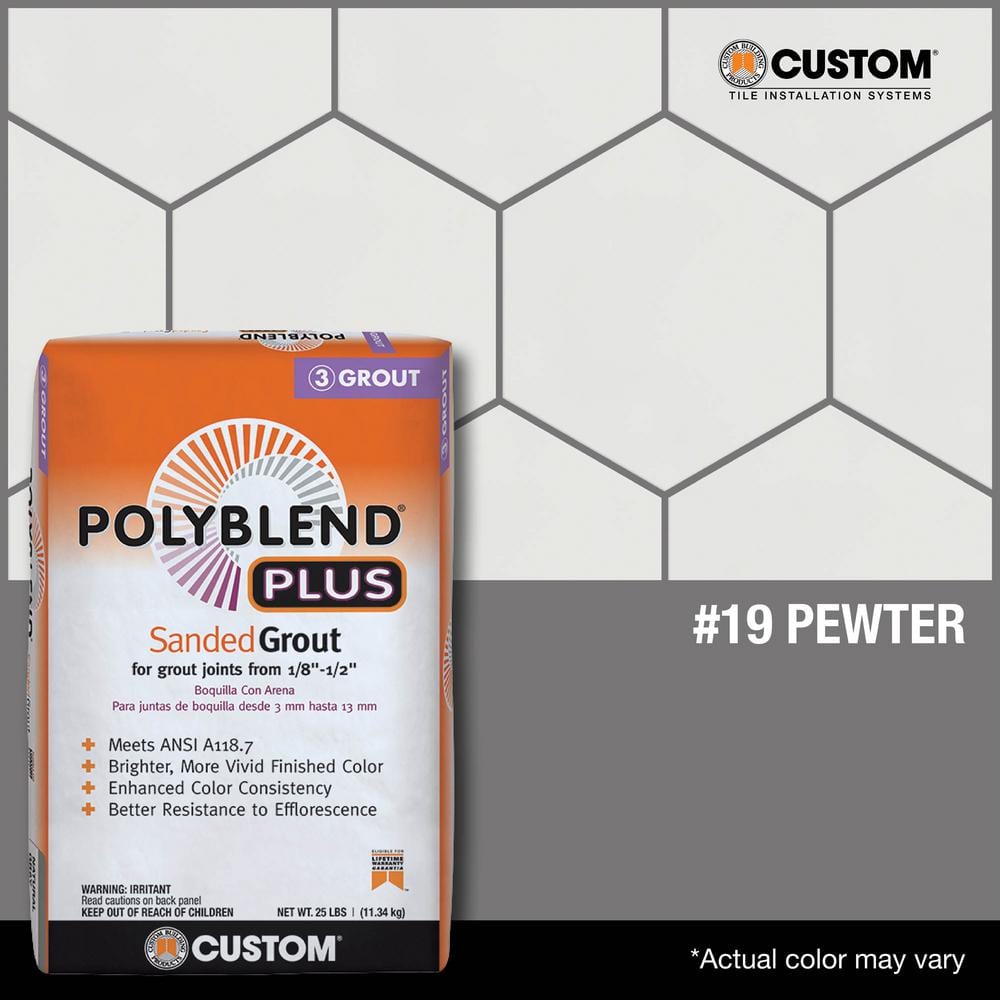 Custom Building Products Polyblend Plus #19 Pewter 25 lb. Sanded Grout
